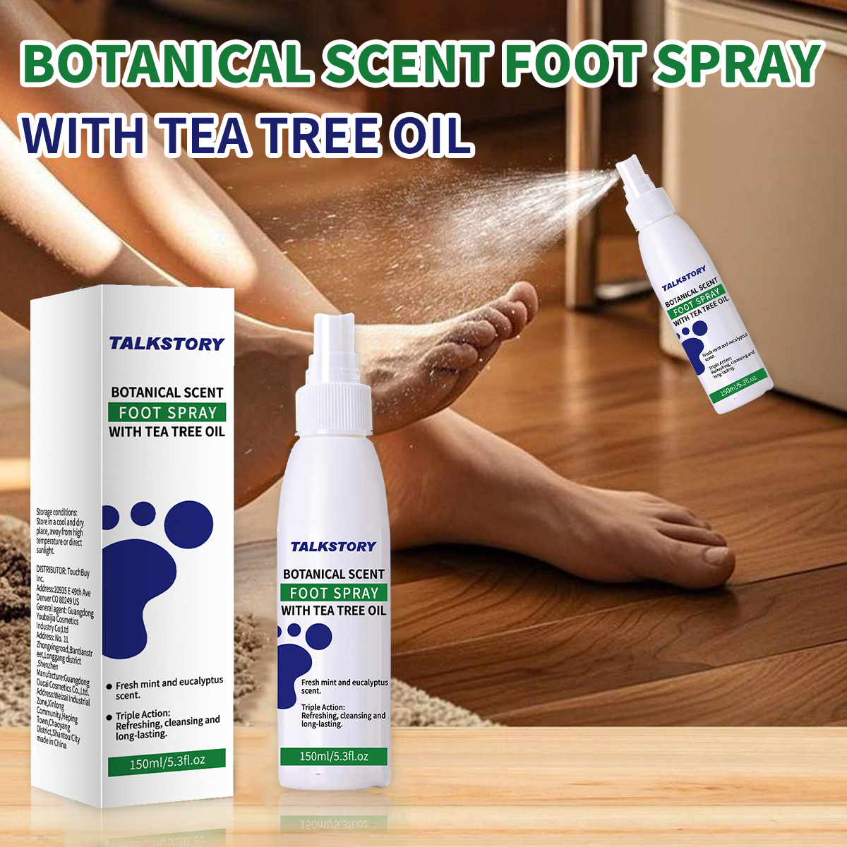 Scent Eliminator Spray - TALKSTORY Foot Deodorant Spray with Tea