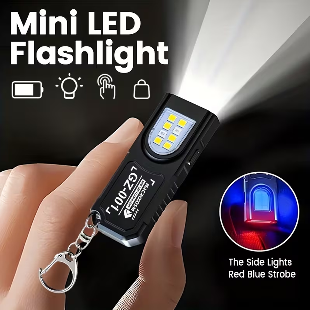 Tactical Flashlight Rechargeable - Mini COB LED Keychain Flashlight USB
